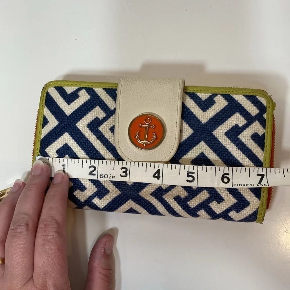 Spartina‎ 449 Haig Point Yacht Club Linen Wristlet Navy Cream, Orange, and Green